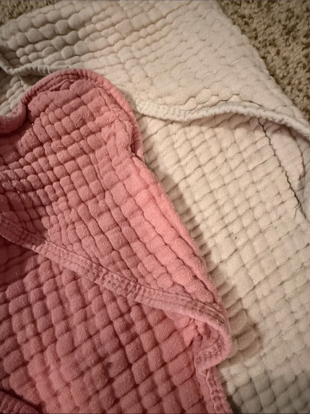 Kids Hooded Bath Wraps - 100% Muslin Pink & Cream Infant Towels